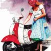 Woman And Lambretta Scooter Paint By Number