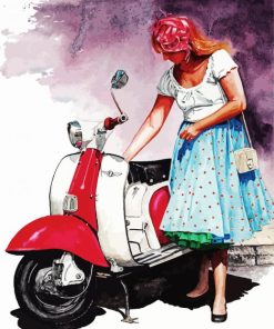 Woman And Lambretta Scooter Paint By Number