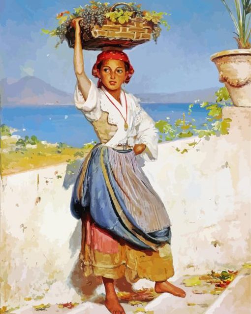 Young Woman Carrying Basket Paint By Number