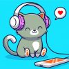 Adorable Cat Listening To Music Paint By Number