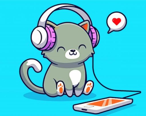 Adorable Cat Listening To Music Paint By Number