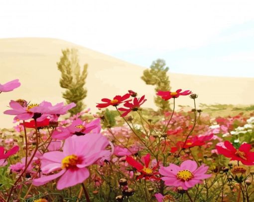 Pink Field Of Wild Flowers Paint By Numbers