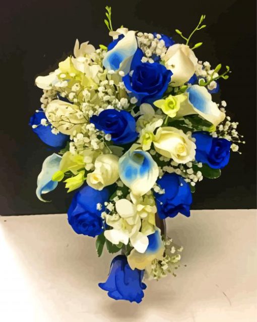 White And Blue Flowers Bouquet Paint By Number