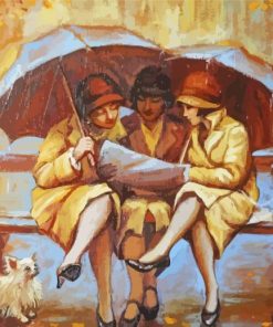 Three Women In Rain With Umbrellas Paint By Numbers