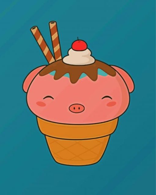 Cute Pig Ice Cream Paint By Numbers