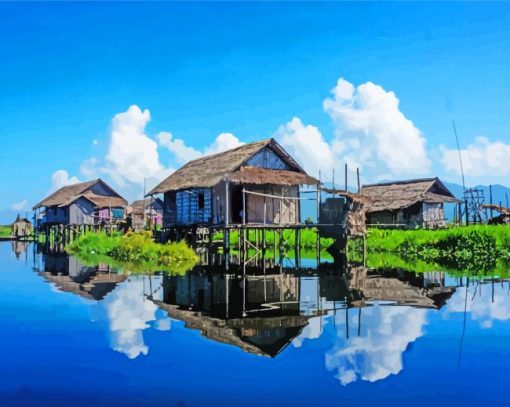 Floating Village Reflection Paint By Numbers