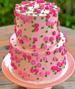 Floral Pink Cake Paint By Numbers