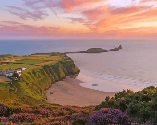 Gower Wales Sunset Seascape Paint By Number