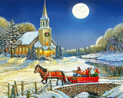 Horse And Sleigh Illustration Paint By Number