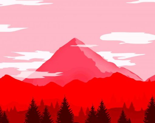 Illustration Red Mountains Paint By Number