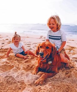 Kids On Beach With A Dog Paint By Numbers