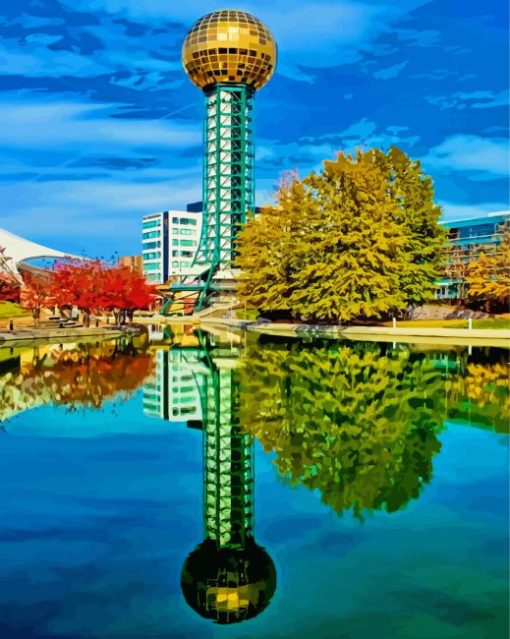 Knoxville Sunsphere Tower Reflection Paint By Numbers