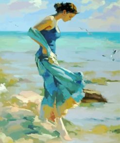 Lady In Blue At The Beach Art Paint By Numbers