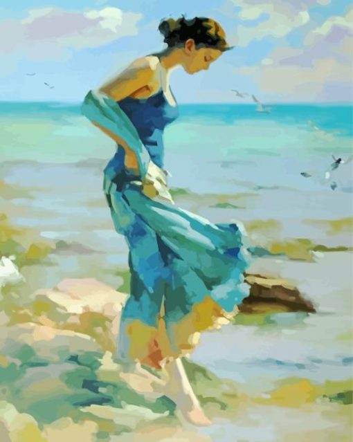 Lady In Blue At The Beach Art Paint By Numbers