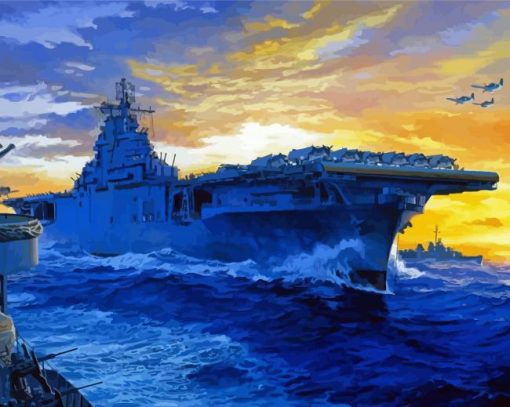 Military Ships Uss Enterprise At Sunset Paint By Number