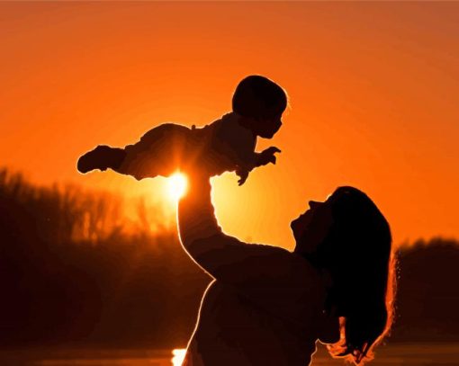 Mother With Baby Boy Silhouette Paint By Number