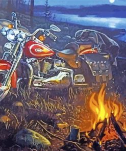 Motorcycle By Lake Paint By Number