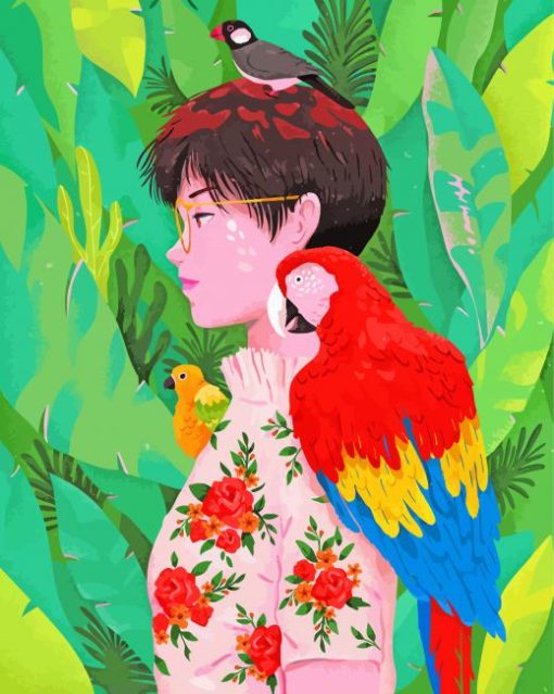 Parrot And Lady Art Paint By Number