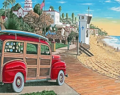 Red Beach Wagon Paint By Numbers