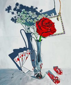 Single Rose In Vase And Cards Art Paint By Numbers