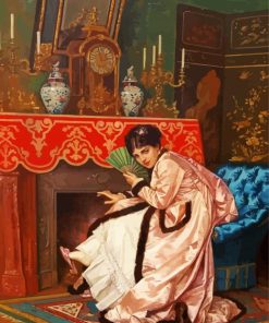 Woman Sitting In Front Of A Fireplace By Auguste Toulmouche Paint By Numbers