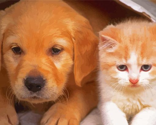 Adorable Puppy And Kitten Paint By Number