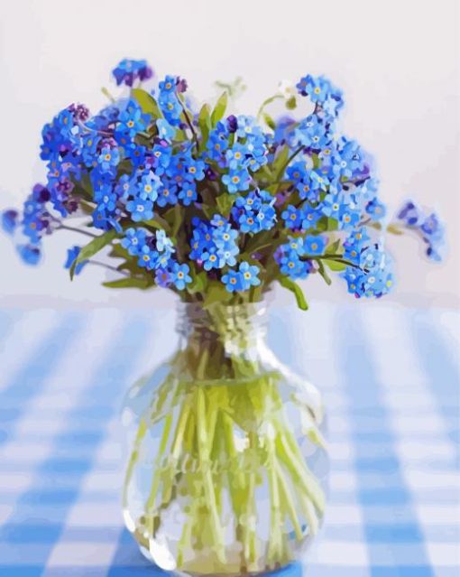 Aesthetic Blue Flowers In Jar Paint By Numbers