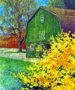 Aesthetic Green Barn Art Paint By Number