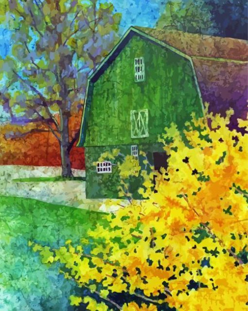 Aesthetic Green Barn Art Paint By Number