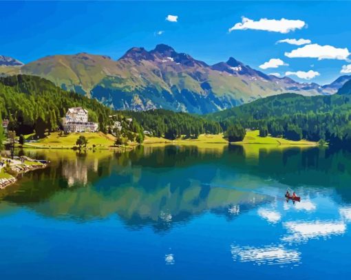 Aesthetic Lake Saint Moritz Art Paint By Numbers