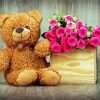 Aesthetic Brown Teddy Bear With Flowers Paint By Number