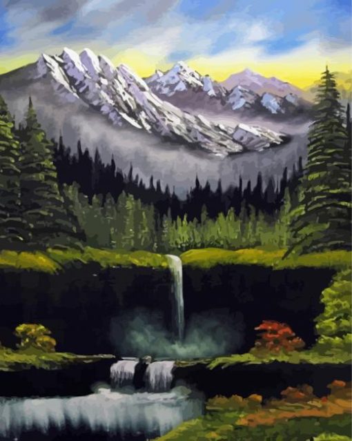 Aesthetic Rocky Mountain Waterfall Art Paint By Number