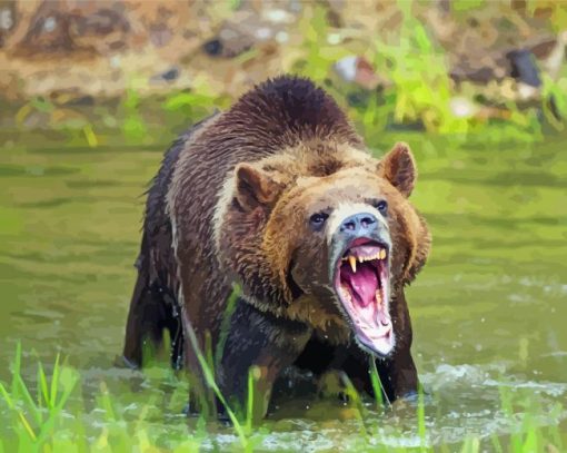 Angry Bear In Water Paint By Number