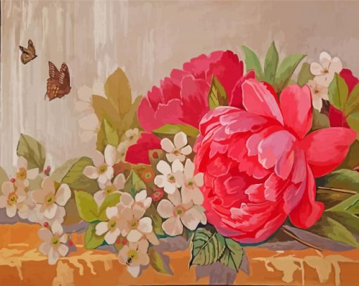 Apple Blossoms Peonies And Butterflies Paint By Numbers