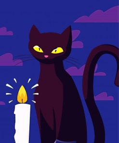 Black Cat And Candle Illustration Paint By Number