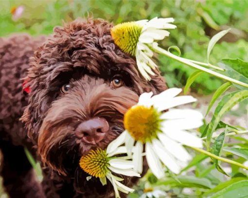 Brown Puppy And Plant Paint By Number