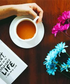 Coffee And Book With Flowers Paint By Number