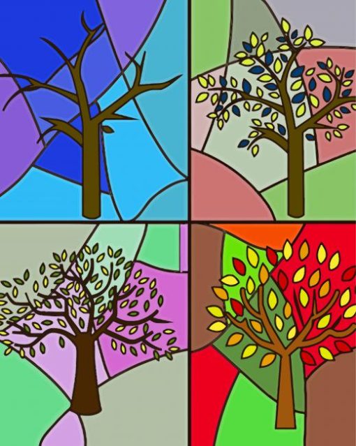 Four Seasons Stained Glass Tree Paint By Numbers