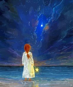 Girl Looking Out To Sea At Night Paint By Numbers