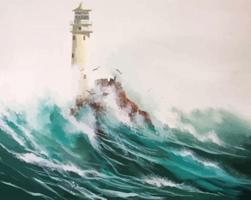 Lighthouse Crashing Waves Art Paint By Number