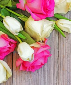 Pink And White Roses On Wood Paint By Numbers