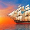 Rigged Ship Sunset Paint By Number