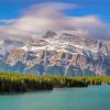 Two Jack Lake With Snowy Mountains Paint By Number