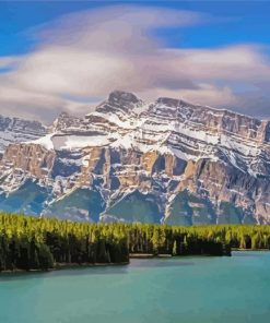 Two Jack Lake With Snowy Mountains Paint By Number