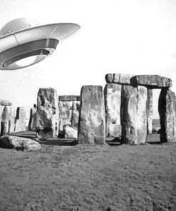 Black And White Stonehenge And Spaceship Paint By Numbers