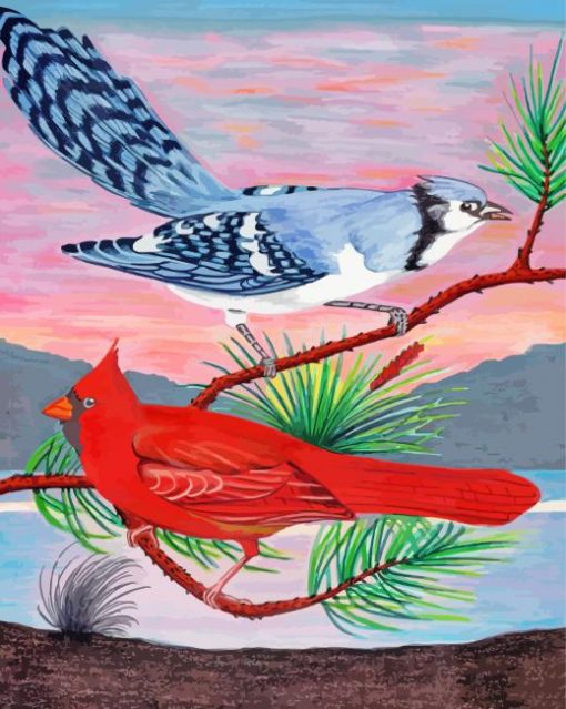 Blue Jay And Cardinal Birds Paint By Numbers