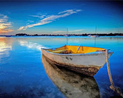 Boat And Blue View Paint By Number