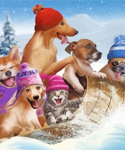 Funny Dogs In Snow Paint By Numbers