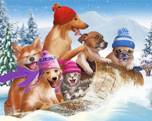 Funny Dogs In Snow Paint By Numbers