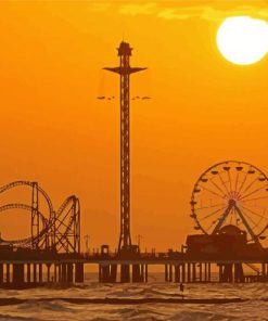 Galveston Island Historic Pleasure Pier Silhouette Paint By Numbers